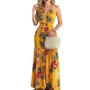 S-2XL Summer Long Dress Bohemia Floral Casual Dresses Sexy Backless Halter Strapless Beach Sundress Vacation <strong>Clothes</strong> for Women - Product Image 3