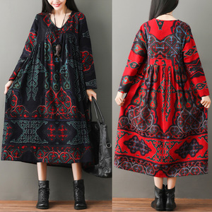 Di Fabbrica di alta Qualità Donna Allentato Vestito A Maniche Lunghe <span class=keywords><strong>Lungo</strong></span> Stile Etnico <span class=keywords><strong>Abito</strong></span> di Lino - Product Image 5