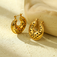 Boucles d'oreilles créoles en acier inoxydable plaqué or, motif léopard à pois noirs, forme en U, bijoux tendance pour femmes