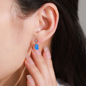Ensemble de bijoux <span class=keywords><strong>collier</strong></span> et boucles <span class=keywords><strong>d</strong></span>'oreilles en <span class=keywords><strong>argent</strong></span> sterling S925 avec zircon ovale bleu mer rêveur |   Cadeau <span class=keywords><strong>d</strong></span>'anniversaire pour femme, ensemble de 2 pièces - Product Image 3