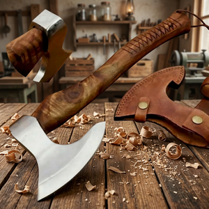 Hache tactique artisanale en acier inoxydable, très tendance, avec manche en bois et étui en cuir, pour fendre du bois et la survie - Product Image 4