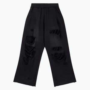 Pantalon de jogging ample et droit en molleton épais de coton French Terry, effet vieilli, déchiré, bords bruts, délavé - Product Image 2