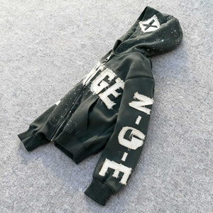 Nouveau Hoodie Zippé Homme Streetwear 2026, Original, Personnalisé, Vintage, Délavé, Brodé 3D, Imprimé, Coupe Oversize Boxy, avec Strass - Product Image 3