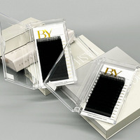 BY 0.03 0.05 Extension de cils de volume russe de marque privée Faux cils individuels Extensions de cils noirs mats foncés