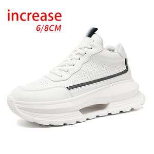 Chaussures de sport Torre à semelle épaisse avec rehaussement interne invisible de 8 cm, doublure en maille, blanches, printemps-automne, nouveau style rétro, décontractées et polyvalentes - Product Image 1