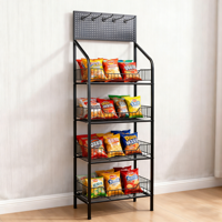 Étagère de présentation multi-usages en métal pour supermarché, 4 niveaux, autoportante, avec panneau perforé, personnalisable pour le rangement de snacks
