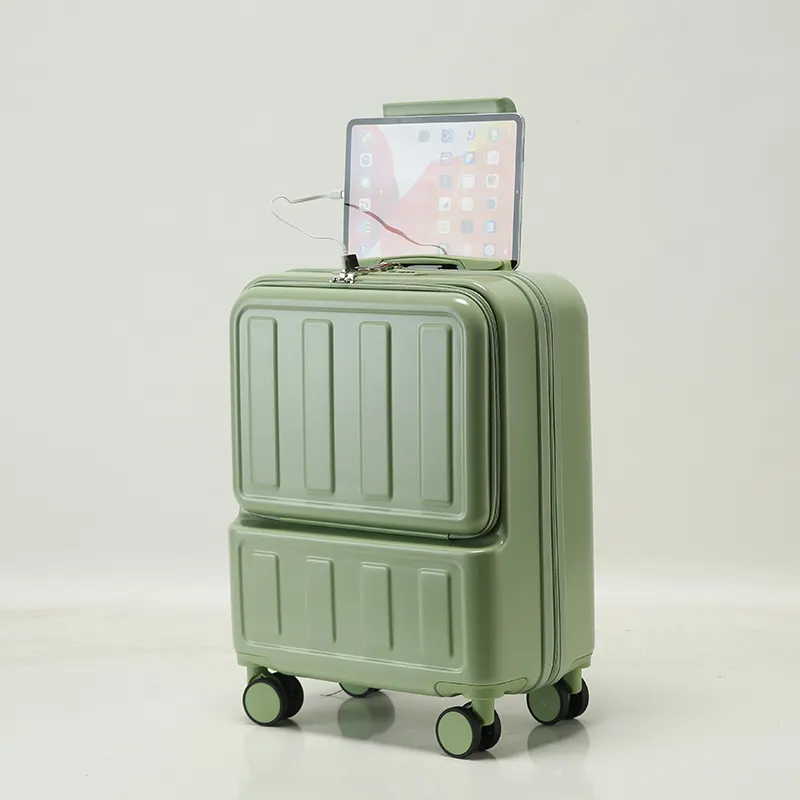 איכות גבוהה abs pc נסיעות טרולי כריות כיס קדמי נסיעות מטען עם מטען USB ו מחזיק גביע