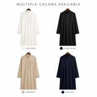 Vente en gros de Qamis/Jubbah de style saoudien à manches ouvertes pour hommes musulmans |   Couleur unie, grande taille |   Vêtements de tous les jours pour l'Aïd, en stock, commande en gros