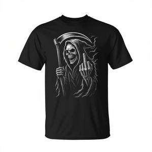 Camiseta oscura de Grim Reaper con dedo medio y ángel de la muerte - Product Image 2