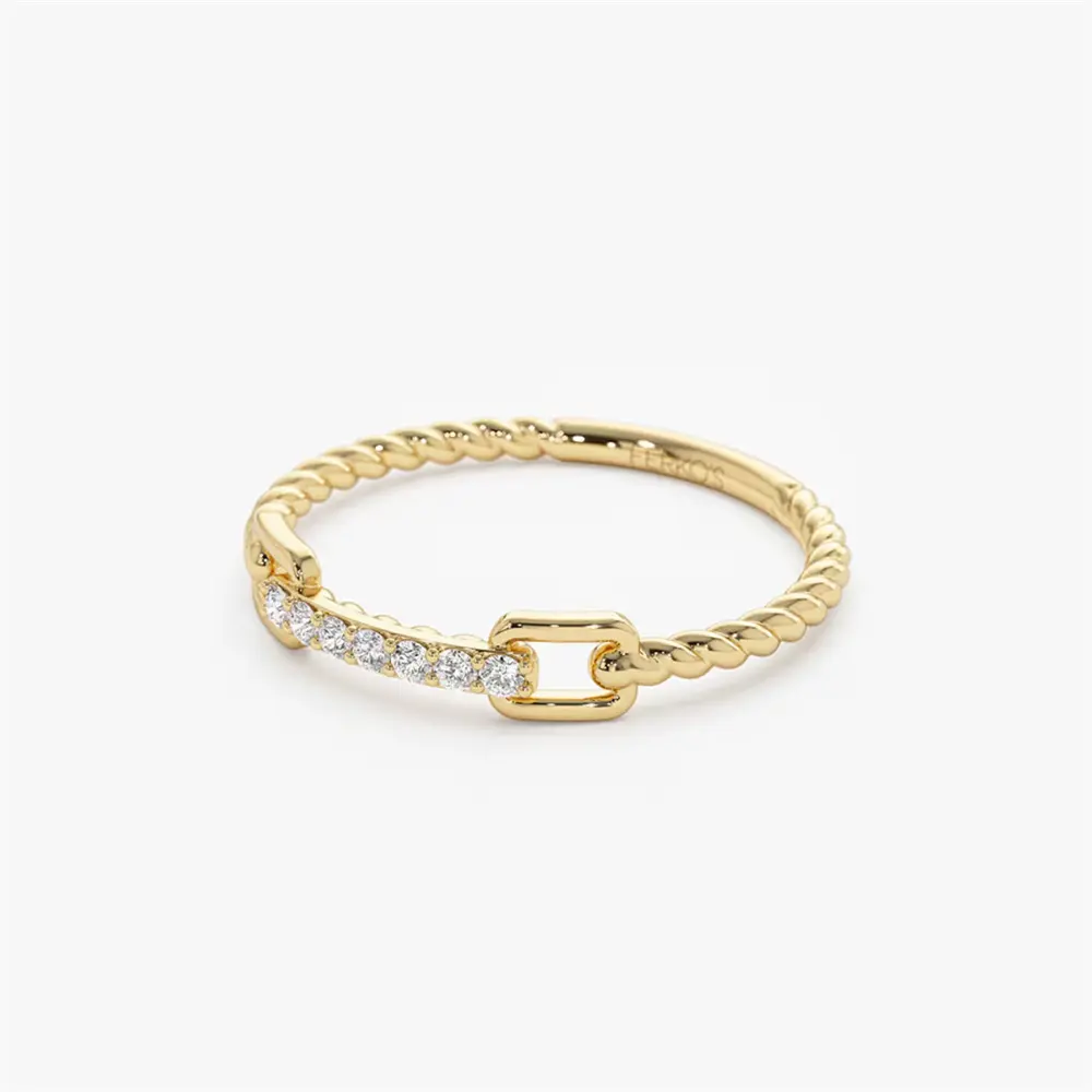 14k oro corda treccia Stack anello con Micro pavè diamanti realizzati a mano alta gioielleria