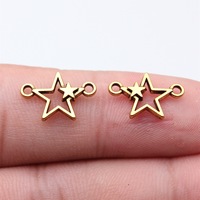 Connecteur double étoile creuse 15x11mm à 2 boucles en alliage doré pour collier céleste superposé