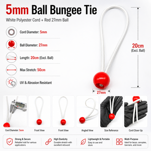 5mm Ball Bungee Tie Cord 27mm Plastic Ball 20cm Elastic Loop for Tarp <b>Tent</b> <b>Canopy</b> Banner Outdoor Use - Product Image 2