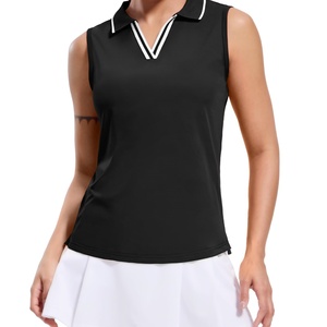 Ropa de tenis para niñas: Camisetas sin mangas de golf, tops deportivos de secado rápido con cuello, camisetas atléticas acanaladas con cuello en V de nailon/cachemira - Product Image 1