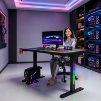 Escritorio Gaming RGB con Vidrio Templado, Mesa para Computadora de 1200mm, Estación de Trabajo para PC, Luces LED en las Patas con USB
