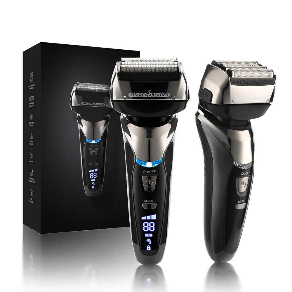 Waterproof IPX7 Reciprocating 4D Floating Foil Shaver USB Rechargeable Electric Shaver with Precision Beard Trimmer