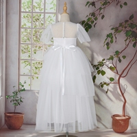 Robes de demoiselles d'honneur pour enfants, style occidental, col rond, manches courtes, appliques florales, tulle blanc, qualité de marque
