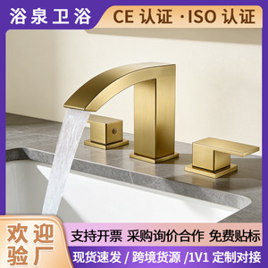 Three Hole Stainless Steel Basin Faucet Dual Handle <b>Deck</b> Mounted Widespread Modern Brass Valve Core - Product Image 5