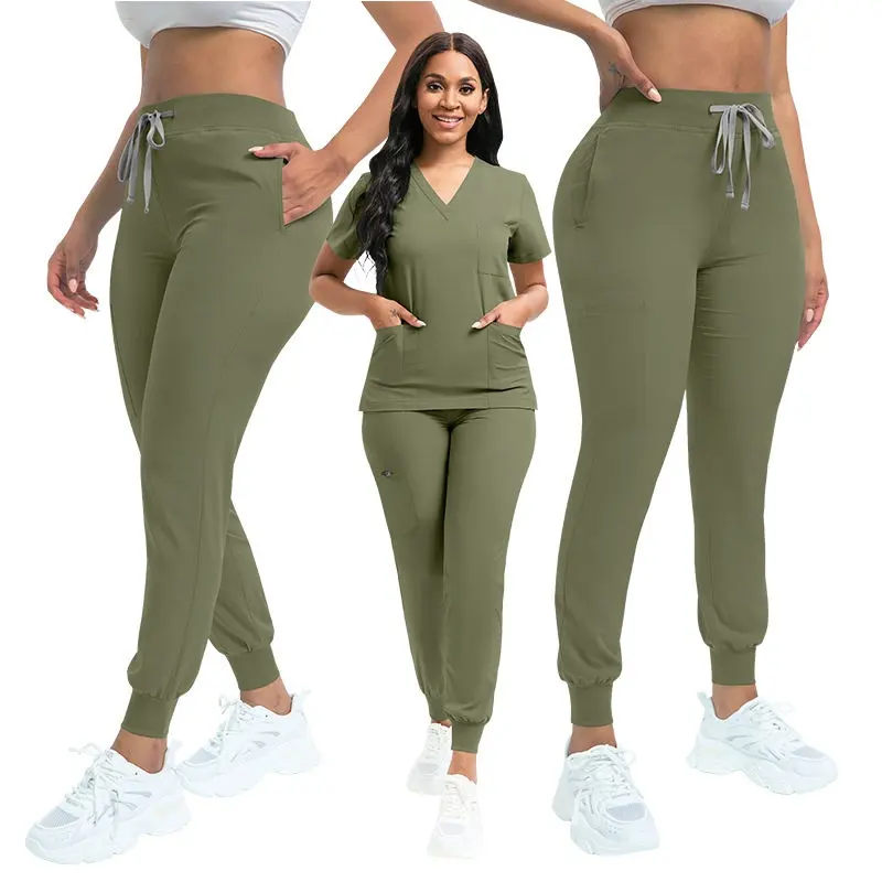 Latest New Women Top Joggers Scrubs Sets With Zipper Pockets Customized Plus Size Hospital Medical Nursing Uniforms Scrubs Sets