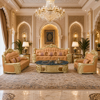 Ensemble de canapés arabes royaux 1+2+3, canapé en cuir pleine fleur sculpté à la main en bois massif doré, style classique européen, pour villa