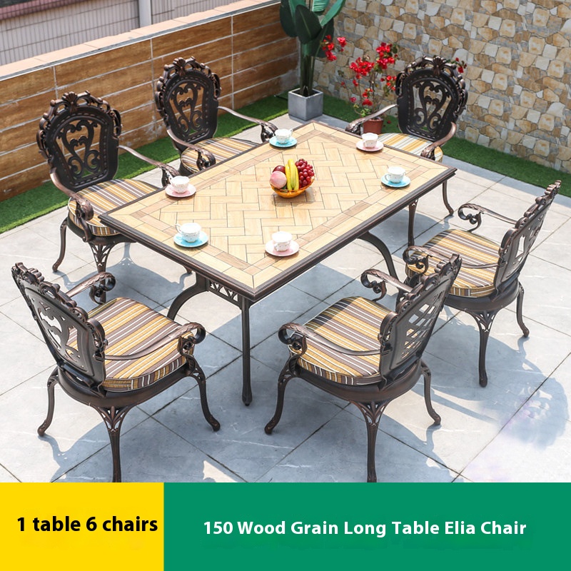 6 pièces de chaise elia 150cm aluminium rouge porcelaine longue table