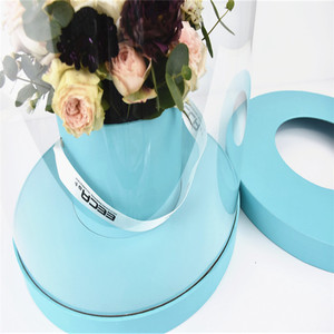 Nouvel arrivage boîte à fleurs <span class=keywords><strong>rose</strong></span> en plastique transparent boîtes d'emballage cadeau rondes transparentes pour expédition de fleurs avec ruban - Product Image 5