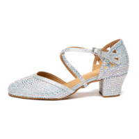 LUOQIAO L674 Chaussures de danse latine professionnelles pour femmes, nouvelle collection 2026, argent/noir, scintillantes, à bout fermé, talon moyen 4 cm, authentiques