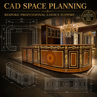Comptoir de réception de luxe en bois massif français, armoire de bar classique avec feuille d'or pour la maison, l'hôtel, la villa, le hall d'entrée