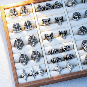 Bagues punk en alliage pour hommes, plaquées argent antique, motif animal, bijoux fantaisie, cadeau, usage quotidien - Product Image 1