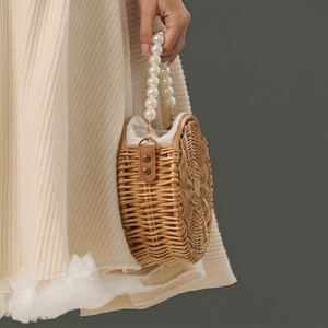 Bolso de Mano Grande de Mimbre y Ratán, Decorado, Hecho a Mano, Estilo Vintage, para Picnic, Playa, Bandolera, para Mujer, Atelier Vietnam - Product Image 1