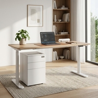 Bureau électrique réglable style scandinave avec charge USB Type-C, coins arrondis sécurisés, armoire de rangement métallique assortie pour chambre moderne