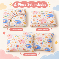 Vente en gros usine – Nouvel ensemble de draps plats 4 pièces en coton imprimé doux pour enfants, taie d'oreiller personnalisée, idéal pour cadeau, maison et école