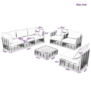 Muebles <span class=keywords><strong>de</strong></span> Jardín Modernos y Minimalistas para Todo Clima, Juego <span class=keywords><strong>de</strong></span> Sofás Seccionales <span class=keywords><strong>de</strong></span> 7 Piezas con Cojines Gruesos <span class=keywords><strong>de</strong></span> Metal para Patio - Product Image 5