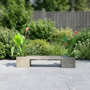 Banc de jardin moderne en béton léger avec jardinières, mobilier d'extérieur imperméable pour patio, parc, hôtel, capacité 4 places - Product Image 5
