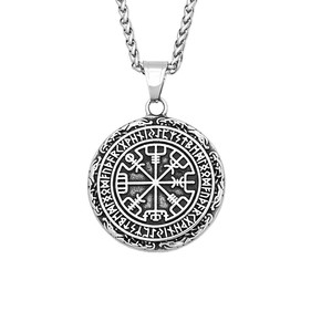 Yunnique – collier avec pendentif boussole et lettres Viking pour hommes, en acier inoxydable, chaîne en os de Dragon de 60cm, bijoux cadeau - Product Image 5