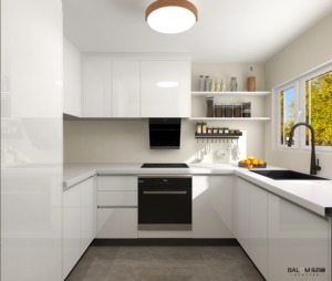 Armadio da <span class=keywords><strong>cucina</strong></span> Design nordico in melamina bianco a forma di L <span class=keywords><strong>mobili</strong></span> da <span class=keywords><strong>cucina</strong></span> per piccoli spazi - Product Image 2