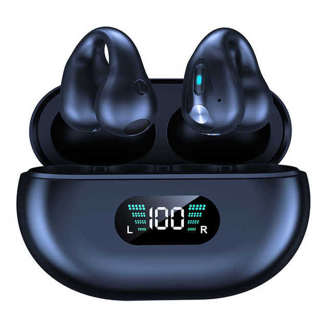 LED Light Screen Ear Clip Headphones Durable Battery Life Headsets with Charging Case Wireless TWS Earphones Q80 Earbuds