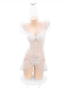 Robe de nuit sirène élégante pour <span class=keywords><strong>femme</strong></span>, collection 2026, nuisette en dentelle transparente avec soutien-gorge à armatures, corsage rembourré et voile assorti - Product Image 4