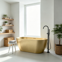 Baignoire autoportante ovale moderne en pierre artificielle dorée de luxe pour salle de bain