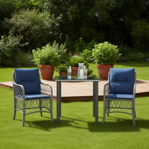 Conjunto de Bistro de Ratán Sintético Gris con Cojines, 2 Plazas, Muebles de Jardín para Exteriores, Estilo Contemporáneo - Product Image 2