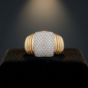 Luxury Women's 18K <b>Gold</b> <b>Cocktail</b> <b>Ring</b> With Round Brilliant Cut Diamond Geometric Design Party Jewelry - Product Image 4