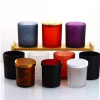 Jars à bougies en verre noir mat givré de luxe avec couvercle en métal doré argenté, couvercle en bois de bambou, couvercle en liège, 7 oz, 10 oz, 15 oz