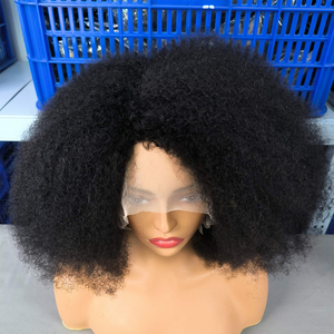 Parrucca Afro crespo vergine riccia 13x4x2 parte laterale in pizzo di colore naturale capelli umani corti parrucche Afro Bob con attaccatura dei capelli naturale - Product Image 1