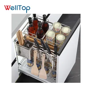 Kitchen Cabinet Pull Out Basket Seasoning Storage Chrome/Black Sliding Basket 2-Tier Stainless Steel Drawers Baskets WTB-018