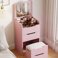 Mini coiffeuse pour petits espaces, meuble de rangement, bureau de maquillage, miroir, style crème, design multifonctionnel pliable, hôtel