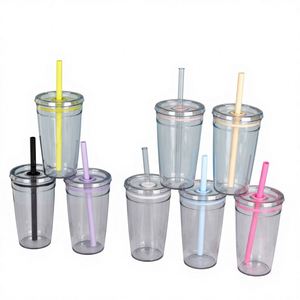 Tasse à café en plastique PS à paroi simple de 450 ml avec paille, personnalisable, très vendue - Product Image 1