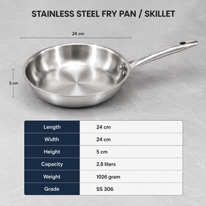 Sartén de acero inoxidable SS 304 de 24 cm con tapa, utensilio de cocina de inducción de alta resistencia para restaurante y uso doméstico. - Product Image 3
