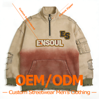 Sweat-shirt à capuche demi-zip surdimensionné pour homme, dégradé, en chenille brodée vieillie personnalisée de haute qualité, écologique