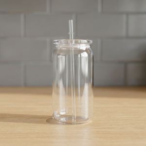 16Oz Clear <b>Plastic</b> USA Stocked Cups - BPA-Free Minimalist Travel Bottle With Screw-On <b>Straw</b> Lid for Adults - Product Image 3