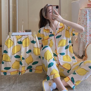 韩版春季短袖睡衣3pc套装Baju Tidur进口Daster Pijama Wanita Murah Pijama女式睡衣Pj