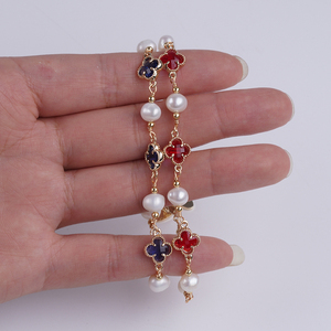 Fashion Design <span class=keywords><strong>quadrifoglio</strong></span> 6-7mm forma di patata naturale vera perla d'acqua dolce braccialetto fatto a mano gioielli - Product Image 4